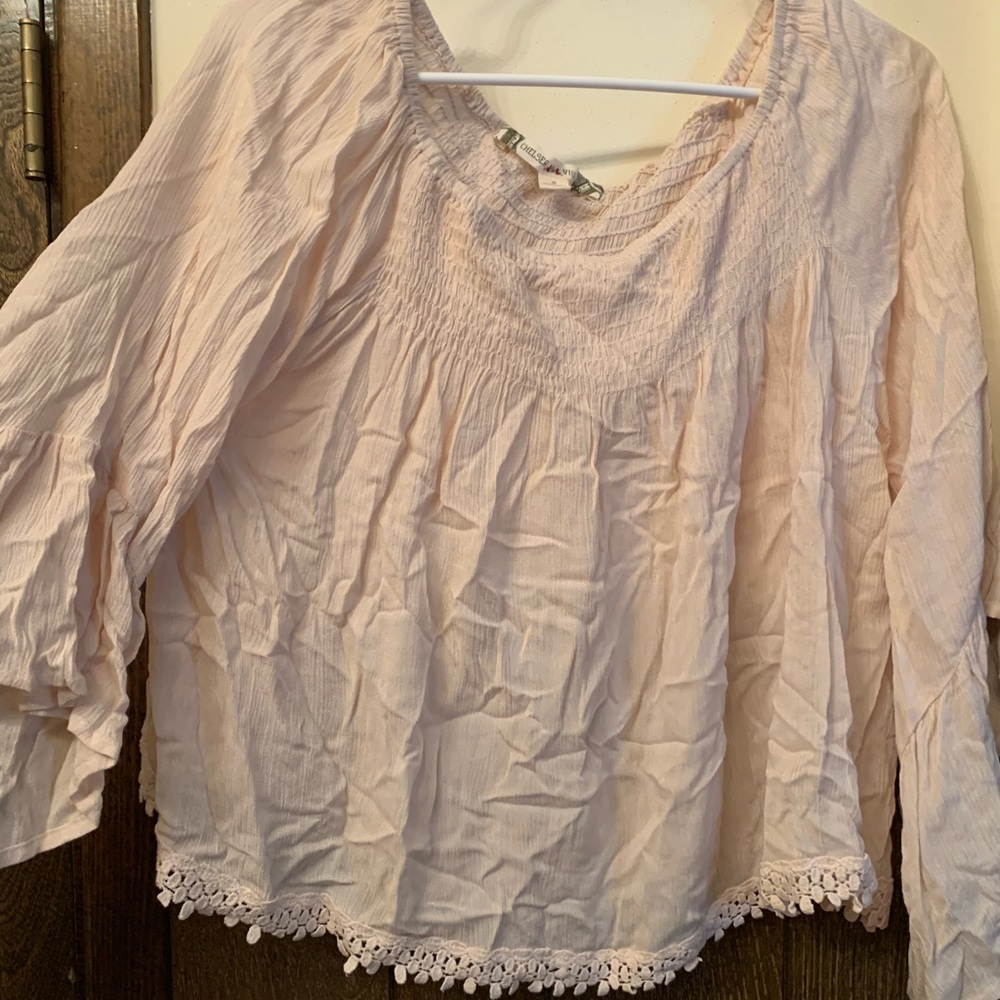 Pale pink off the shoulder